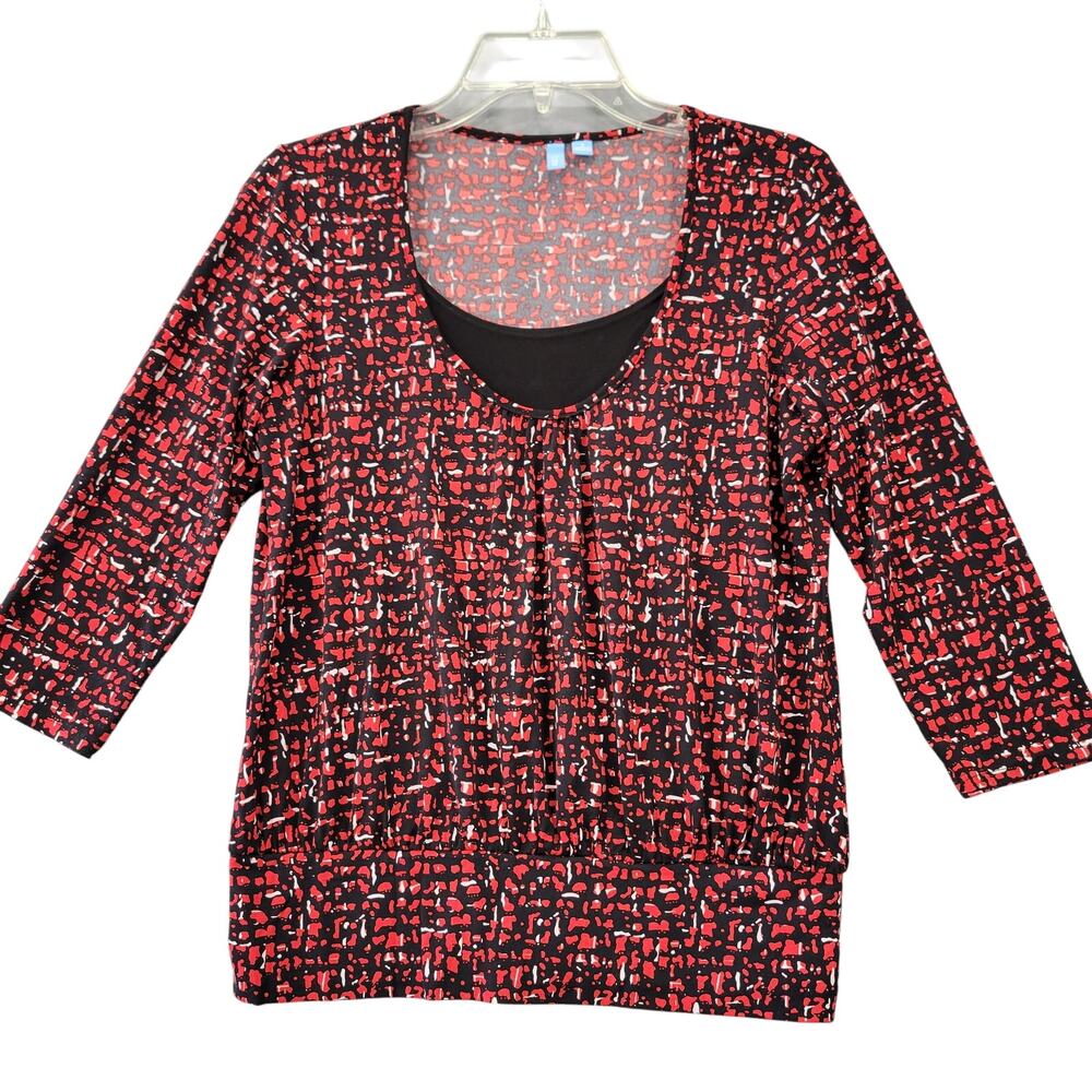 b-slim Red Shirt Stretch Preppy 3/4 Sleeves Layered Scoop Neck Top Womens Size S